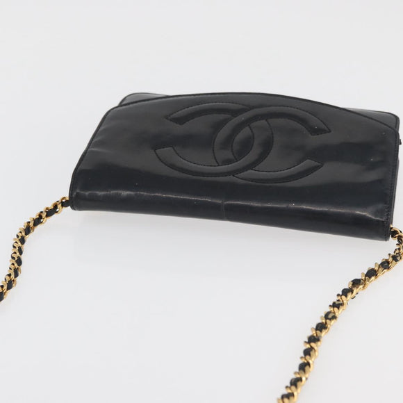CHANEL COCO Mark Chain Shoulder Bag Patent Leather Black Gold CC Auth 177451A