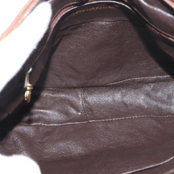 CHANEL Matelasse Chain Shoulder Bag Lamb Skin Brown Gold CC Auth 177452