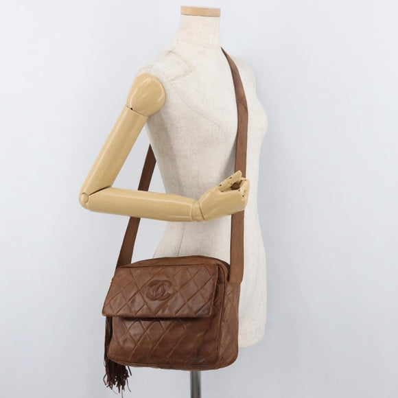CHANEL Matelasse Chain Shoulder Bag Lamb Skin Brown Gold CC Auth 177452