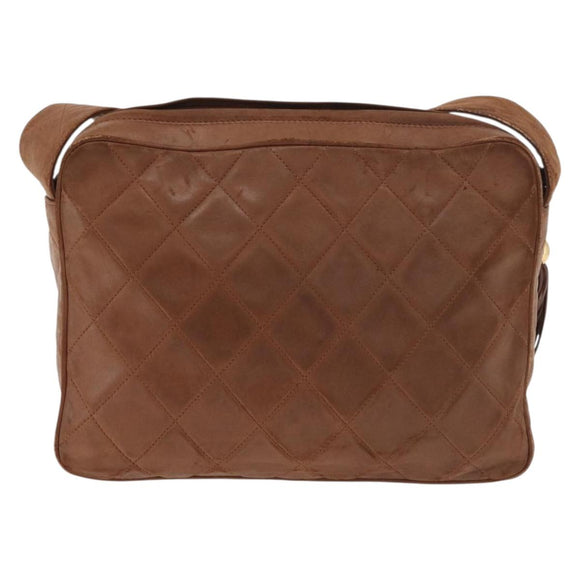 CHANEL Matelasse Chain Shoulder Bag Lamb Skin Brown Gold CC Auth 177452