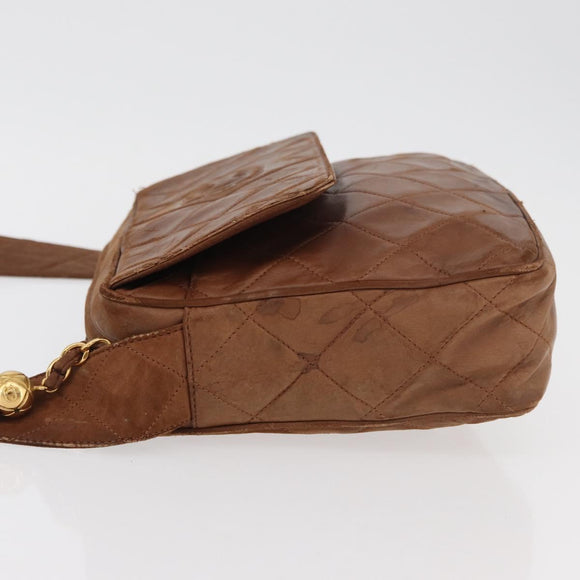 CHANEL Matelasse Chain Shoulder Bag Lamb Skin Brown Gold CC Auth 177452