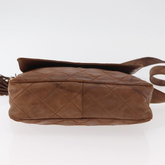 CHANEL Matelasse Chain Shoulder Bag Lamb Skin Brown Gold CC Auth 177452