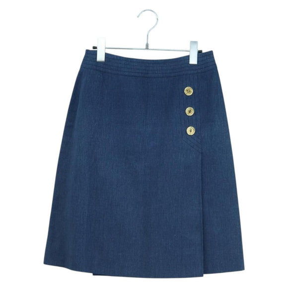 CELINE Skirt Denim Blue Gold Auth 177454V