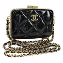 CHANEL Matelasse Chain Shoulder Bag Patent leather Black Gold CC Auth 177455SM-1