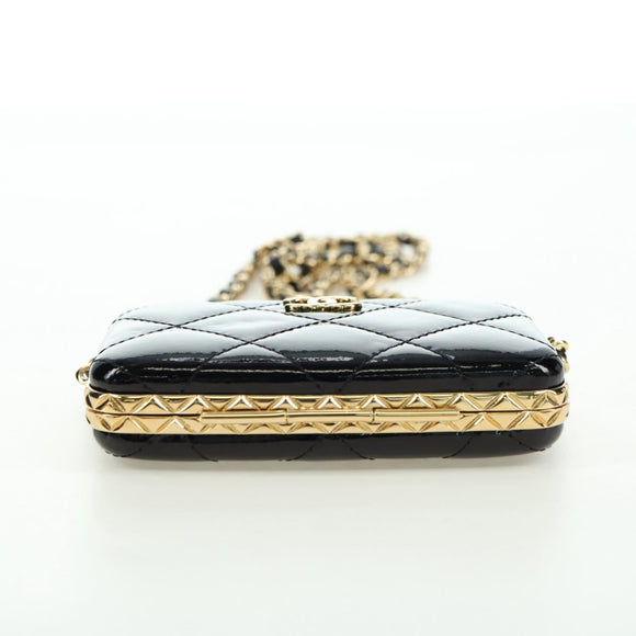CHANEL Matelasse Chain Shoulder Bag Patent leather Black Gold CC Auth 177455SM