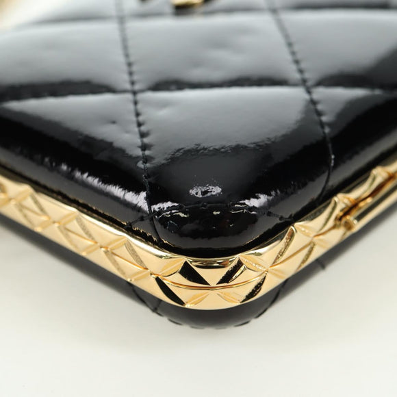 CHANEL Matelasse Chain Shoulder Bag Patent leather Black Gold CC Auth 177455SM