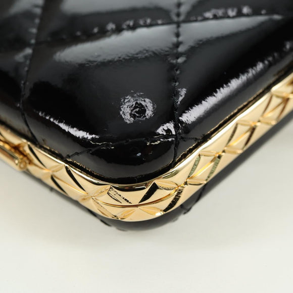 CHANEL Matelasse Chain Shoulder Bag Patent leather Black Gold CC Auth 177455SM