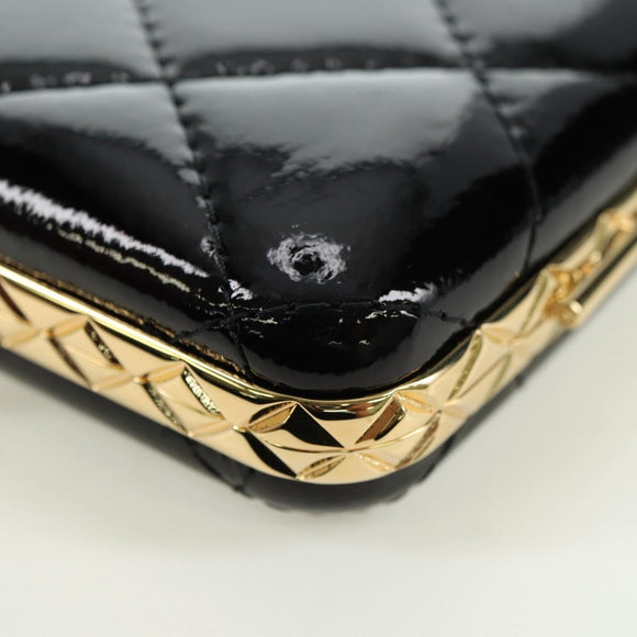 CHANEL Matelasse Chain Shoulder Bag Patent leather Black Gold CC Auth 177455SM