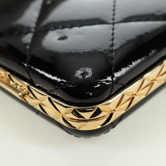 CHANEL Matelasse Chain Shoulder Bag Patent leather Black Gold CC Auth 177455SM