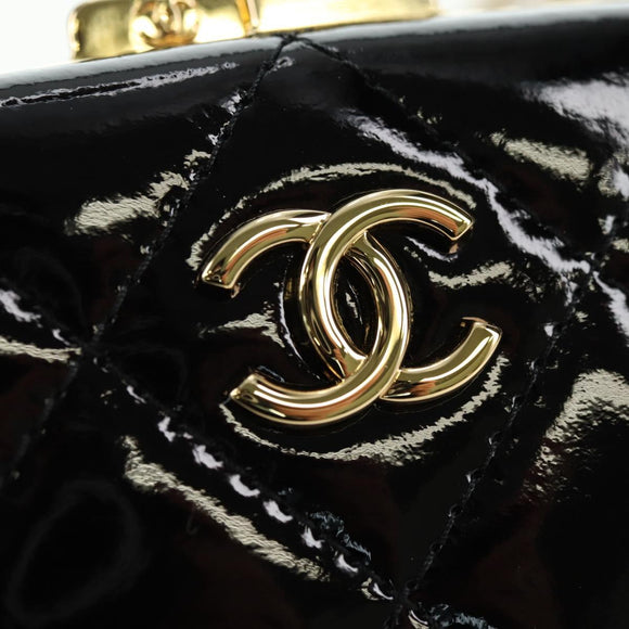 CHANEL Matelasse Chain Shoulder Bag Patent leather Black Gold CC Auth 177455SM