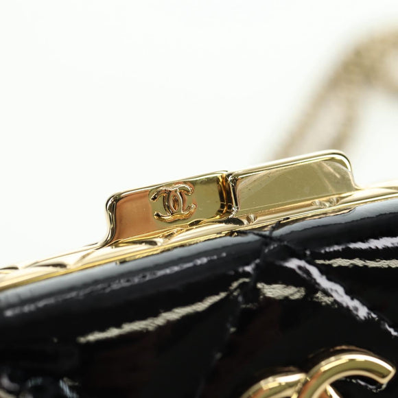 CHANEL Matelasse Chain Shoulder Bag Patent leather Black Gold CC Auth 177455SM