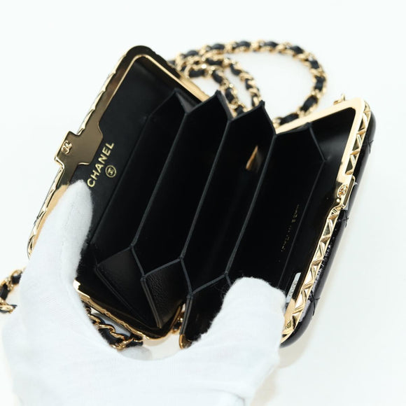 CHANEL Matelasse Chain Shoulder Bag Patent leather Black Gold CC Auth 177455SM
