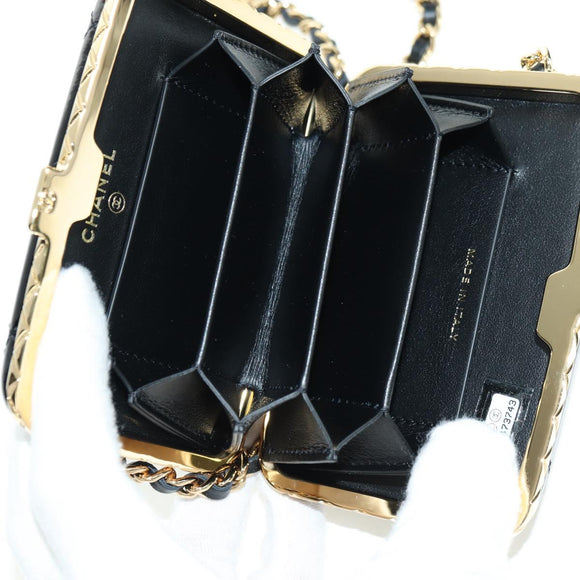 CHANEL Matelasse Chain Shoulder Bag Patent leather Black Gold CC Auth 177455SM