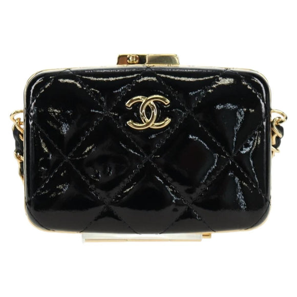 CHANEL Matelasse Chain Shoulder Bag Patent leather Black Gold CC Auth 177455SM