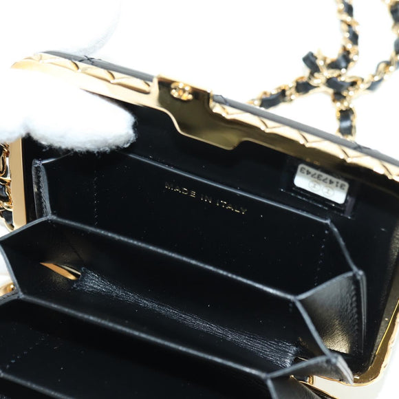 CHANEL Matelasse Chain Shoulder Bag Patent leather Black Gold CC Auth 177455SM