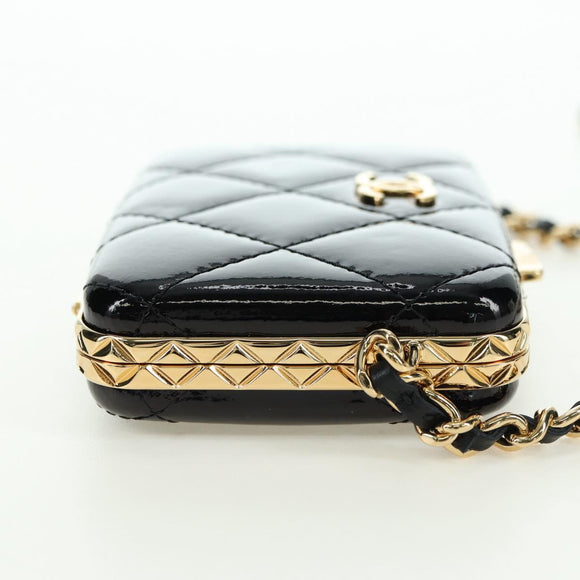 CHANEL Matelasse Chain Shoulder Bag Patent leather Black Gold CC Auth 177455SM