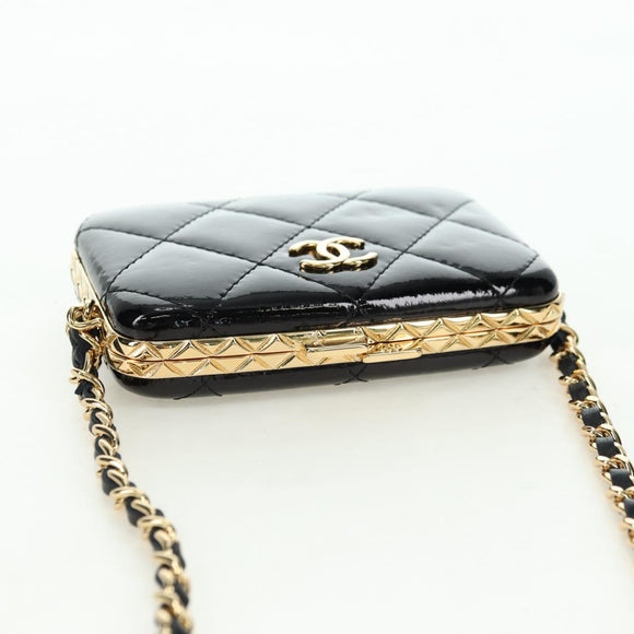 CHANEL Matelasse Chain Shoulder Bag Patent leather Black Gold CC Auth 177455SM