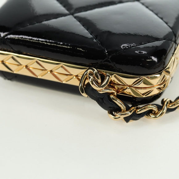 CHANEL Matelasse Chain Shoulder Bag Patent leather Black Gold CC Auth 177455SM