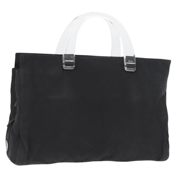PRADA Hand Bag Nylon Black Silver Auth 177469