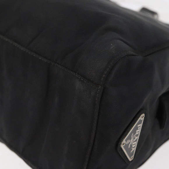 PRADA Hand Bag Nylon Black Silver Auth 177469