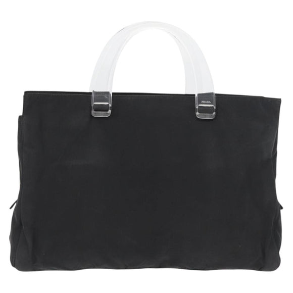 PRADA Hand Bag Nylon Black Silver Auth 177469