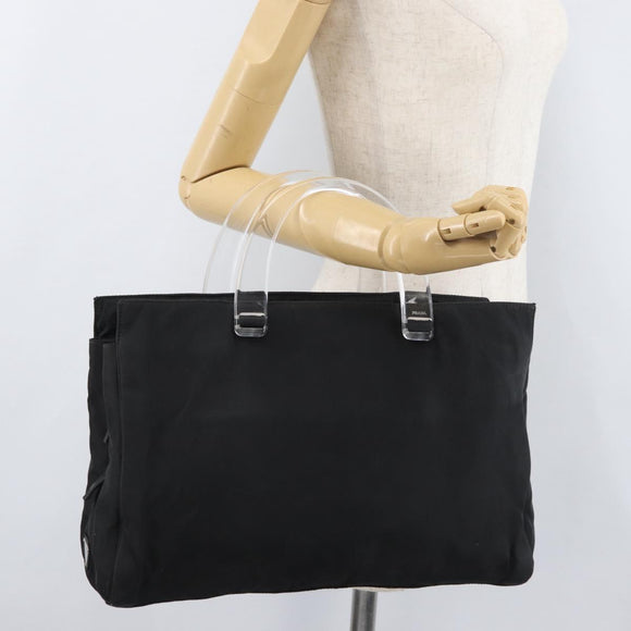 PRADA Hand Bag Nylon Black Silver Auth 177469