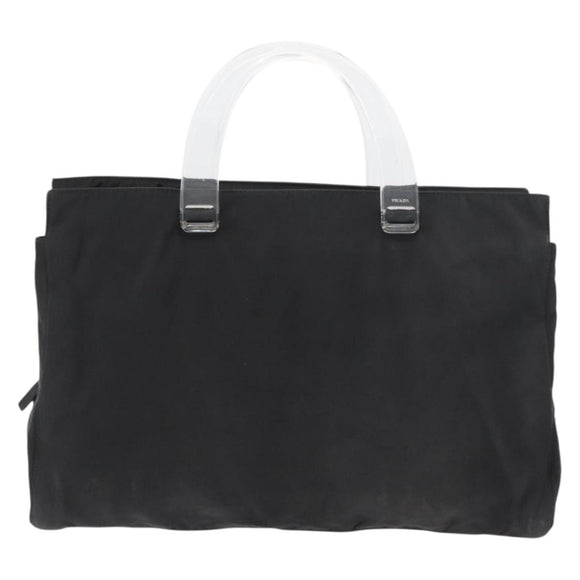 PRADA Hand Bag Nylon Black Silver Auth 177469