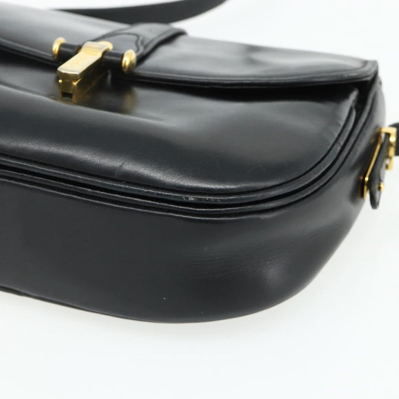 GUCCI Shoulder Bag Leather Black Gold Auth 177470