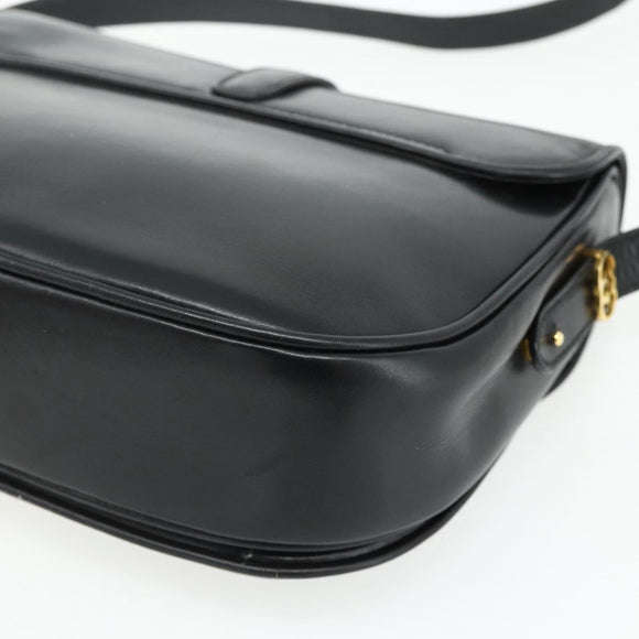 GUCCI Shoulder Bag Leather Black Gold Auth 177470