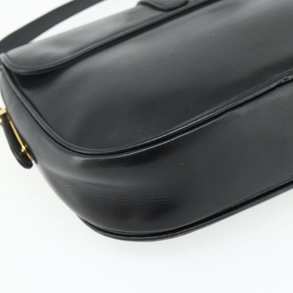 GUCCI Shoulder Bag Leather Black Gold Auth 177470
