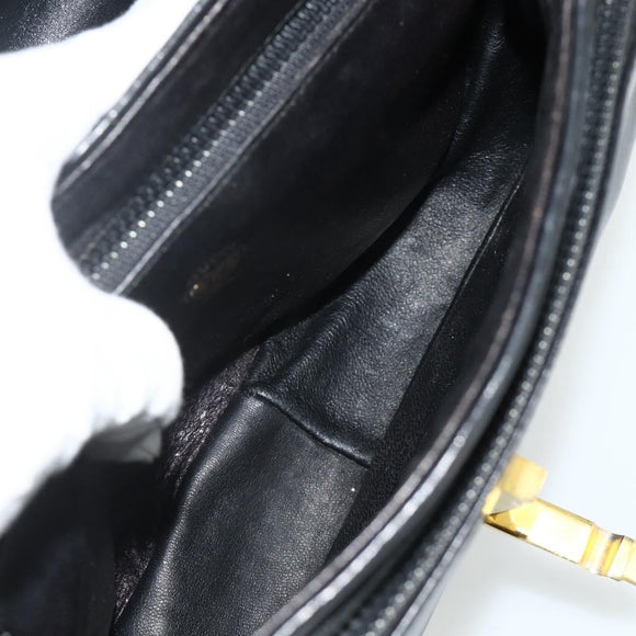 GUCCI Shoulder Bag Leather Black Gold Auth 177470