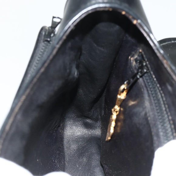 GUCCI Shoulder Bag Leather Black Gold Auth 177470