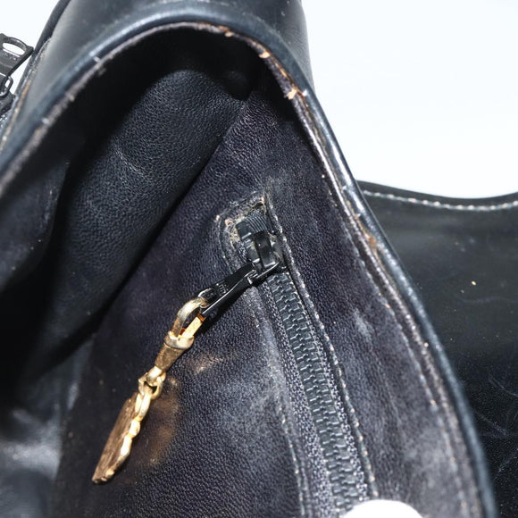 GUCCI Shoulder Bag Leather Black Gold Auth 177470