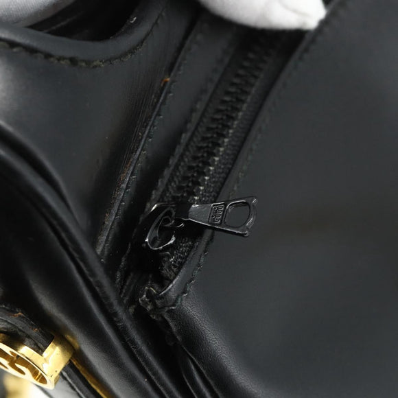 GUCCI Shoulder Bag Leather Black Gold Auth 177470