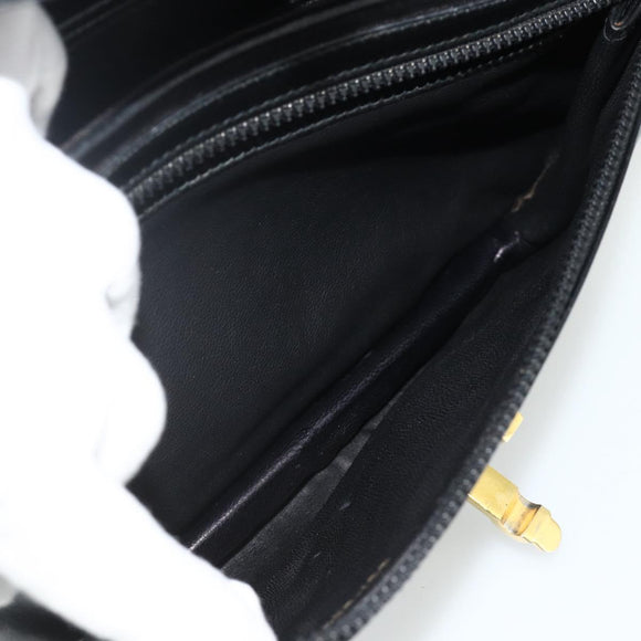 GUCCI Shoulder Bag Leather Black Gold Auth 177470