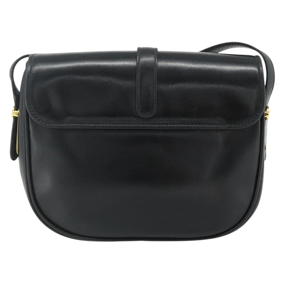 GUCCI Shoulder Bag Leather Black Gold Auth 177470