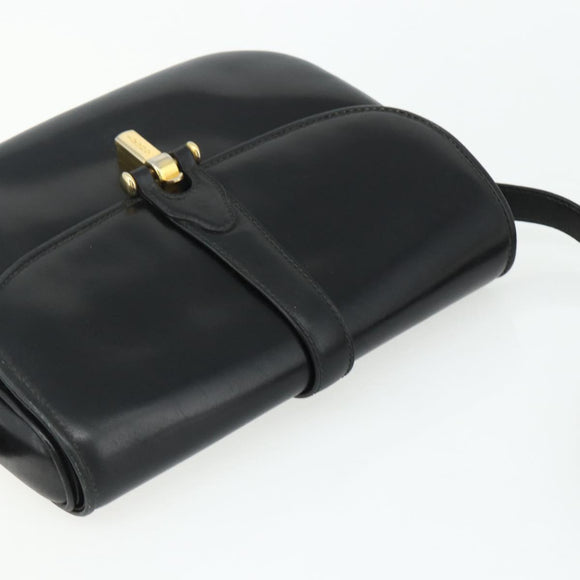 GUCCI Shoulder Bag Leather Black Gold Auth 177470