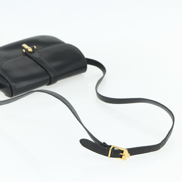 GUCCI Shoulder Bag Leather Black Gold Auth 177470