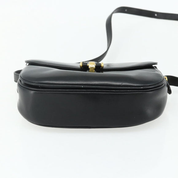GUCCI Shoulder Bag Leather Black Gold Auth 177470