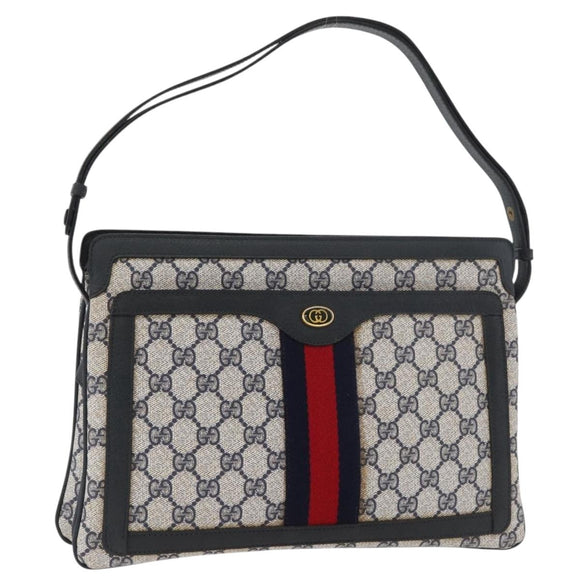 GUCCI GG Supreme Sherry Line Shoulder Bag PVC Navy Gold Auth 177472