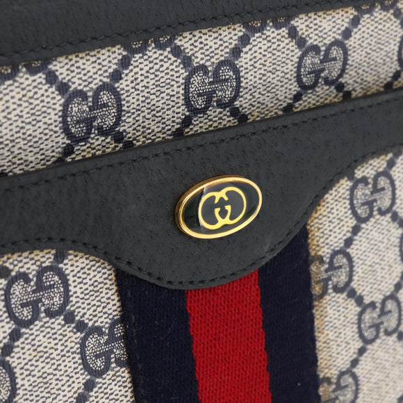 GUCCI GG Supreme Sherry Line Shoulder Bag PVC Navy Gold Auth 177472