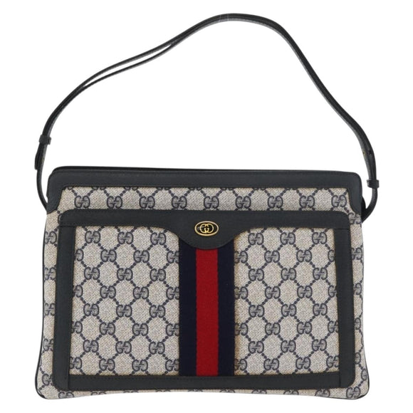 GUCCI GG Supreme Sherry Line Shoulder Bag PVC Navy Gold Auth 177472