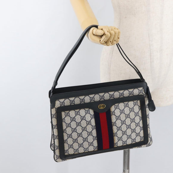 GUCCI GG Supreme Sherry Line Shoulder Bag PVC Navy Gold Auth 177472