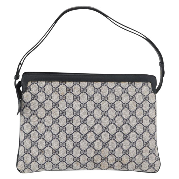 GUCCI GG Supreme Sherry Line Shoulder Bag PVC Navy Gold Auth 177472