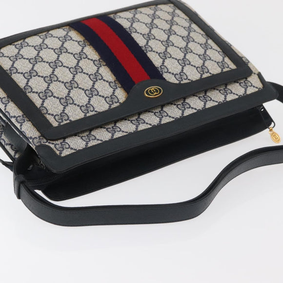 GUCCI GG Supreme Sherry Line Shoulder Bag PVC Navy Gold Auth 177472