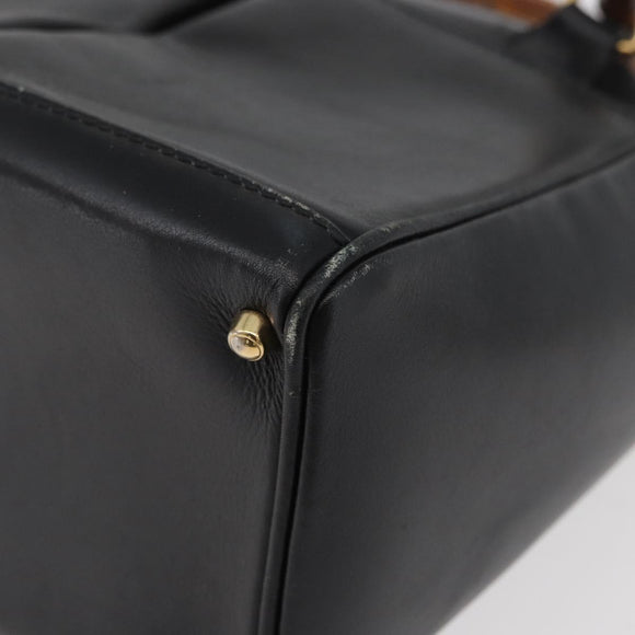 GUCCI Bamboo Hand Bag Leather 2way Black Gold Auth 177474