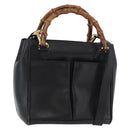 GUCCI Bamboo Hand Bag Leather 2way Black Gold Auth 177474-1
