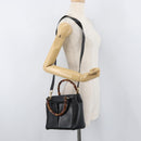 GUCCI Bamboo Hand Bag Leather 2way Black Gold Auth 177474-23