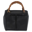 GUCCI Bamboo Hand Bag Leather 2way Black Gold Auth 177474-13