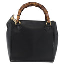 GUCCI Bamboo Hand Bag Leather 2way Black Gold Auth 177474-2